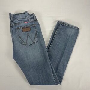 Wrangler Retro Slim Straight Jeans Mens 32x36 Light Wash Stretch Denim